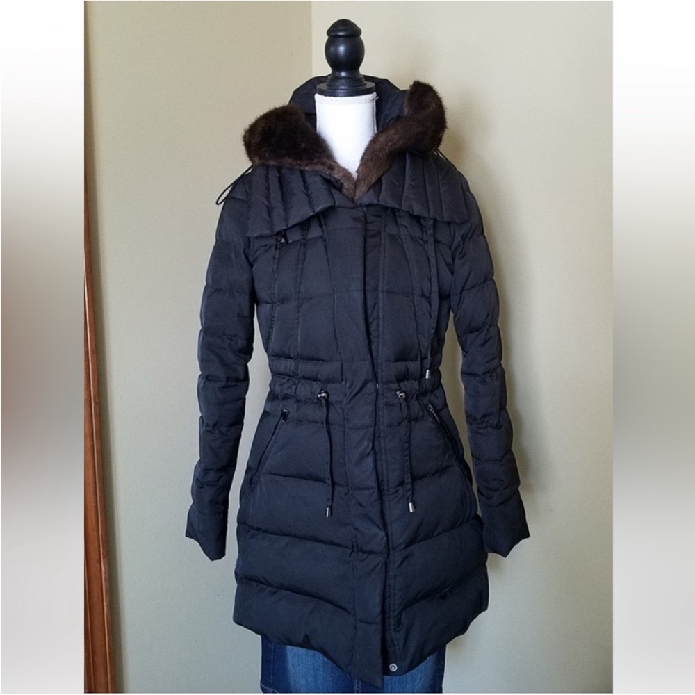 Black LAUNDRY Down & Feather Filled Long Puffer Coat with Faux Fur Trim